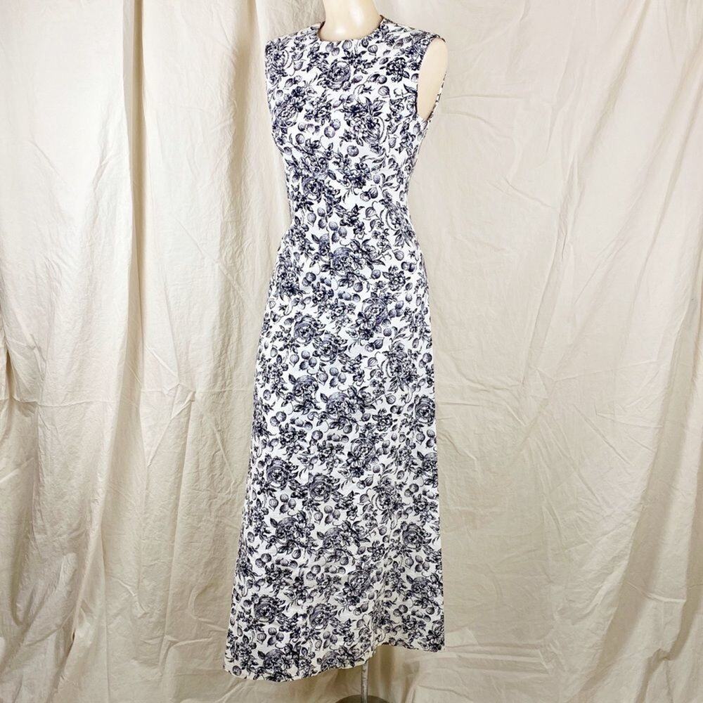 Vintage 60s Black White Strawberry Floral High Neck Novelty Summer Maxi Dress